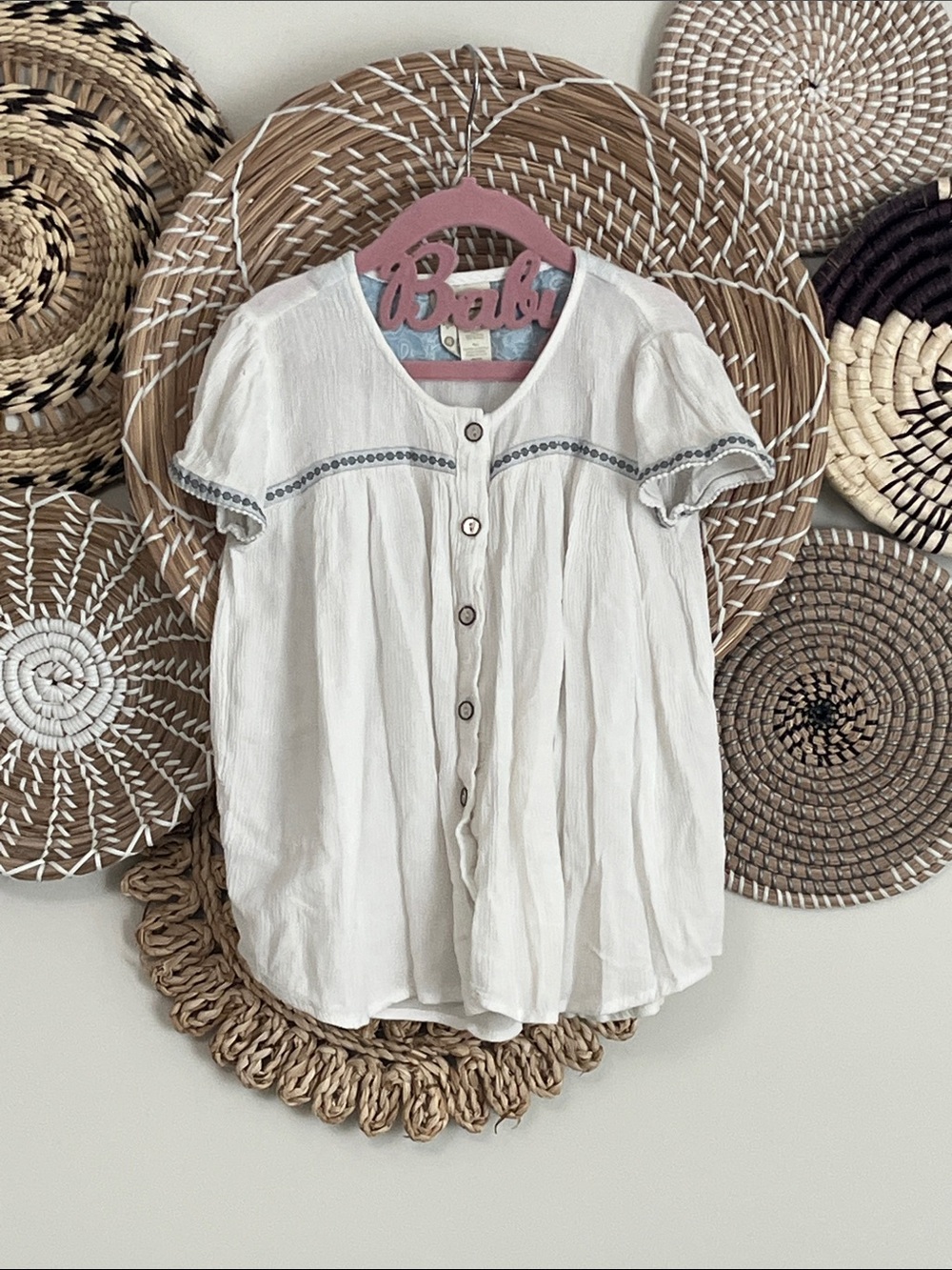 Matilda Jane White Top with Blue Trim